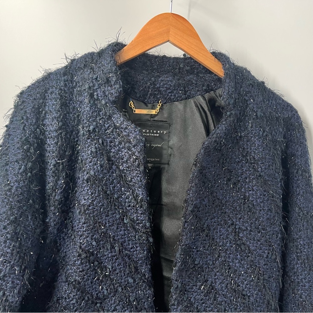 Sanctuary Clothing Los Angeles Midnight Blue & Black Boucle Jacket Small - Picture 3 of 10